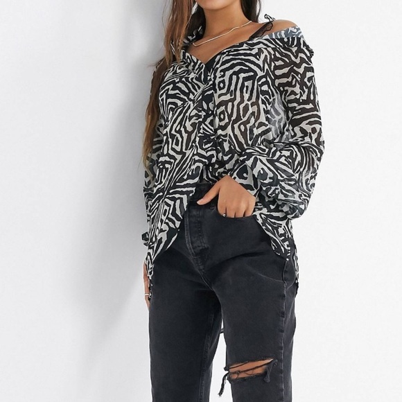 ASOS DESIGN Maternity Long Line‎ Tunic Shirt Semi Sheer Mono Swirl Print 8 - Picture 5 of 11